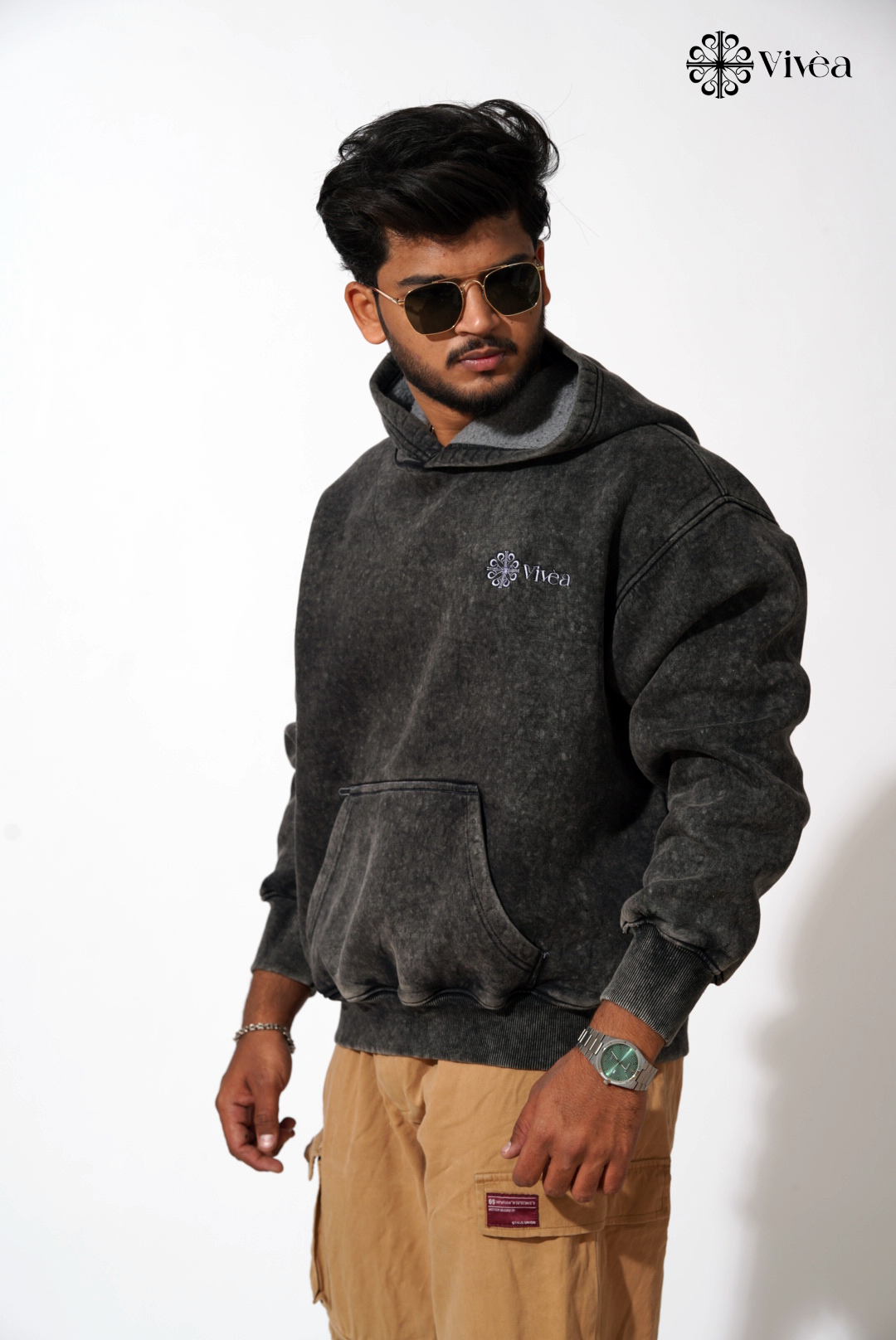 Grey Acid Wash Hoodie